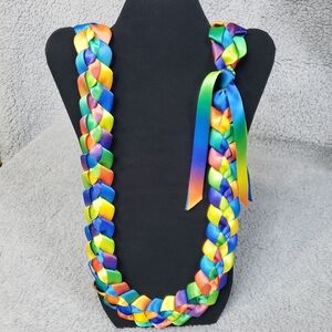 Single Color Ribbon Lei Rainbow Color 22-inches
